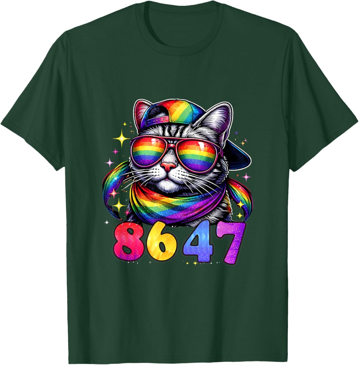 8647 Rainbow Cat Sunglasses Funny Pride Protest Graphic T-Shirt - T-Shirt | Forest