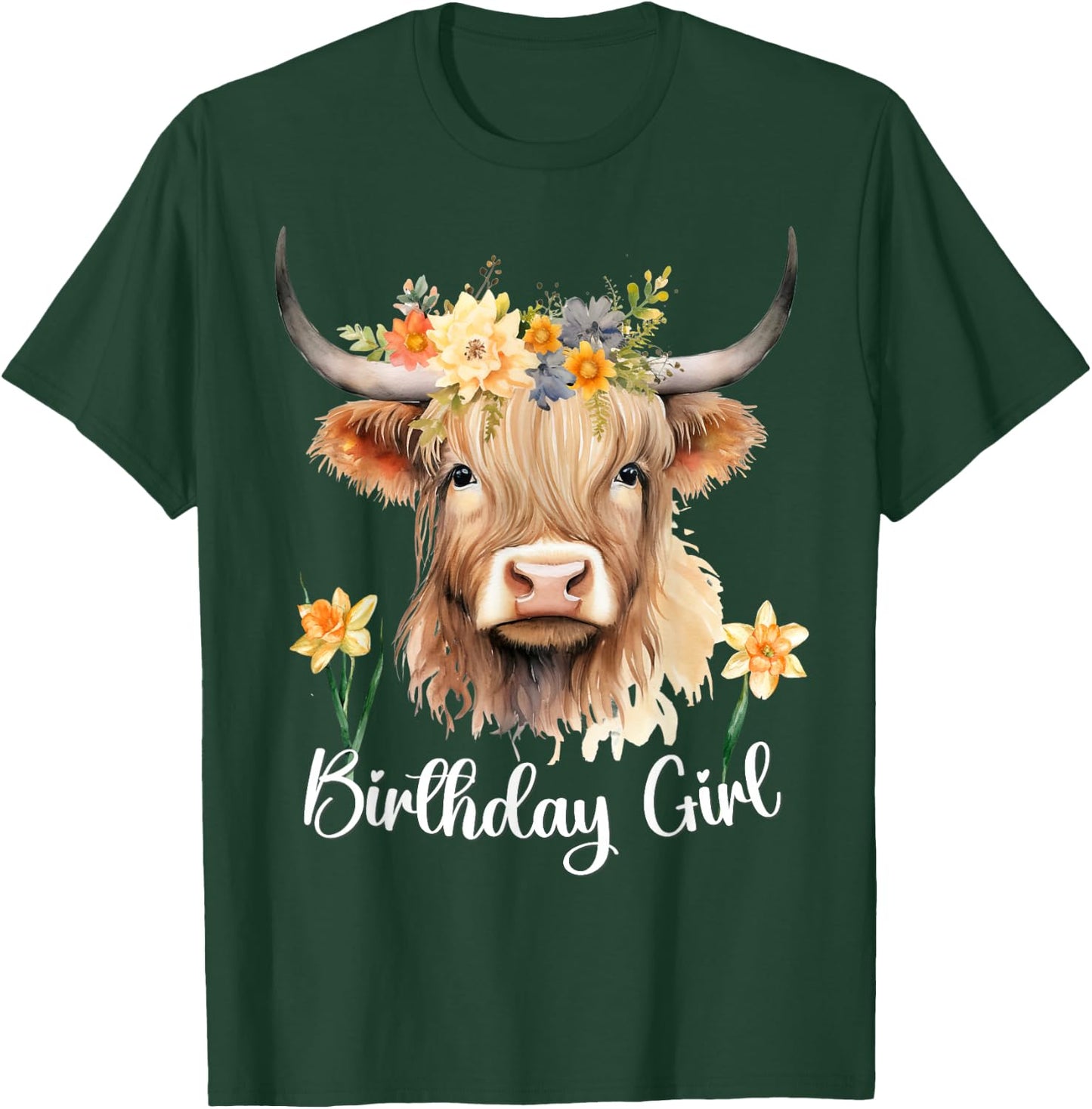 Highland Cow with Flowers for the Birthday Girl Toddler 6-8 T-Shirt - T-Shirt | Forest