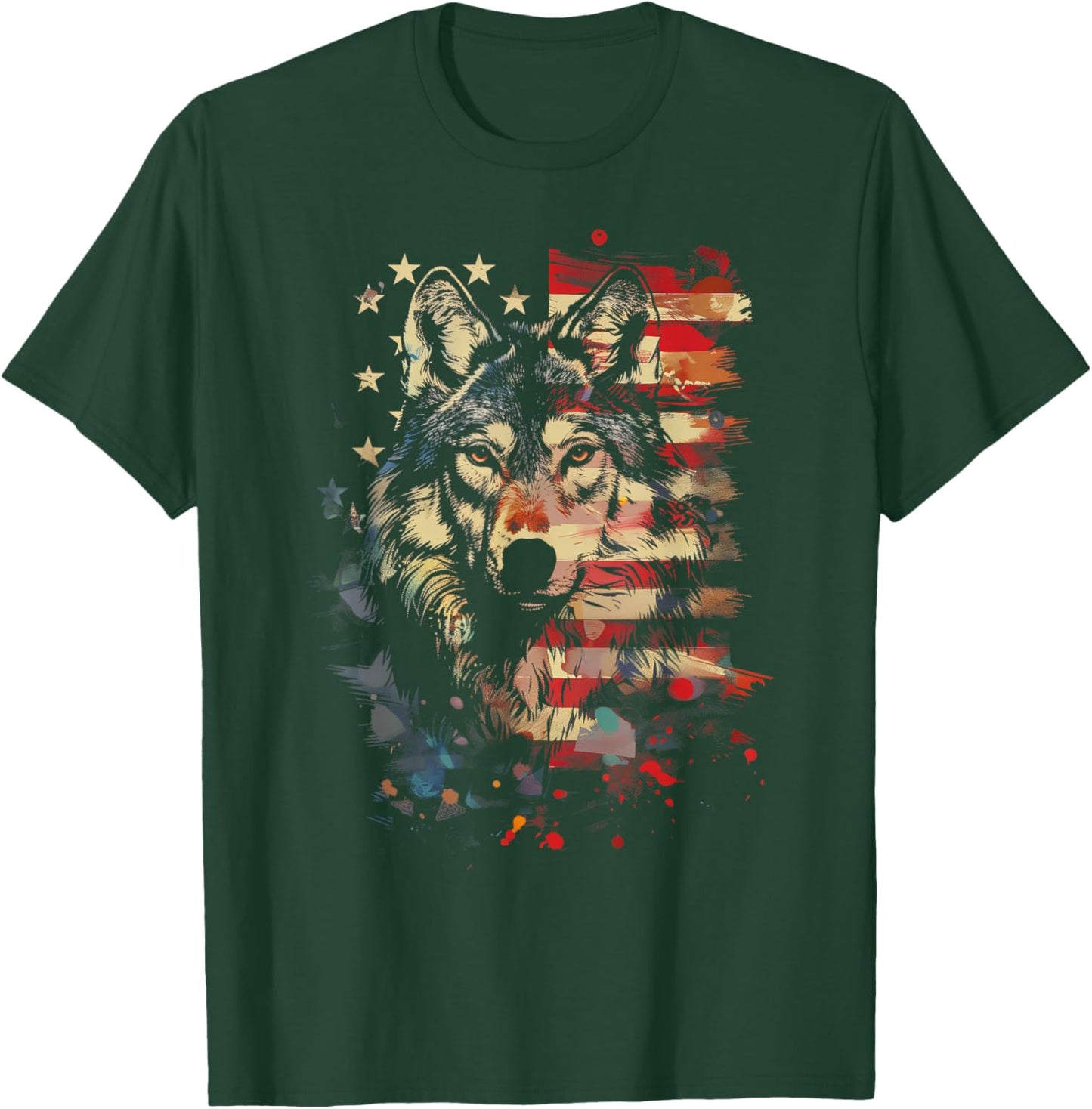 Patriotic Wolf American Flag USA Wolf Lover Vintage T-Shirt - T-Shirt | Forest