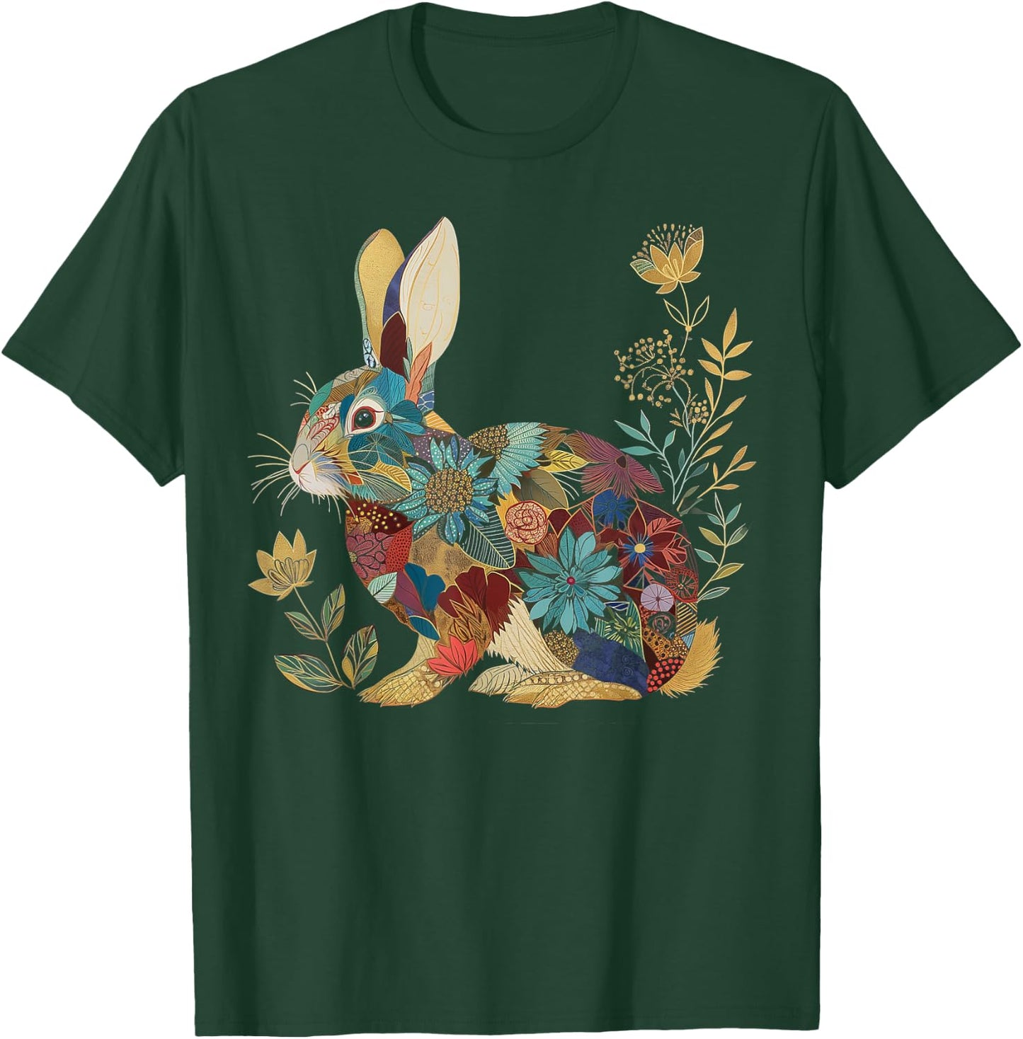 Bunny Floral Rabbit Colourful Flowers Easter Vintage Cute T-Shirt - T-Shirt | Forest