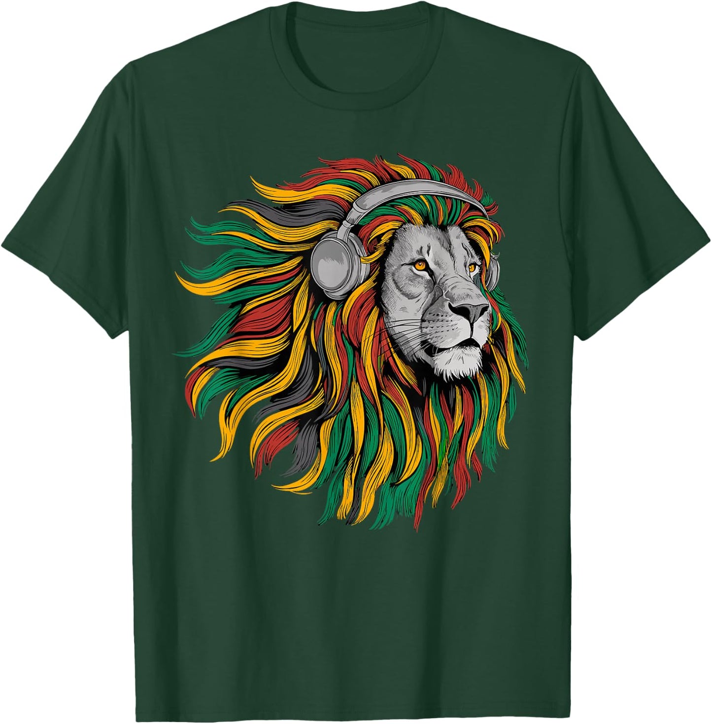 Rasta Reggae Music Headphones Jamaican Pride Lion Of Judah T-Shirt - T-Shirt | Forest