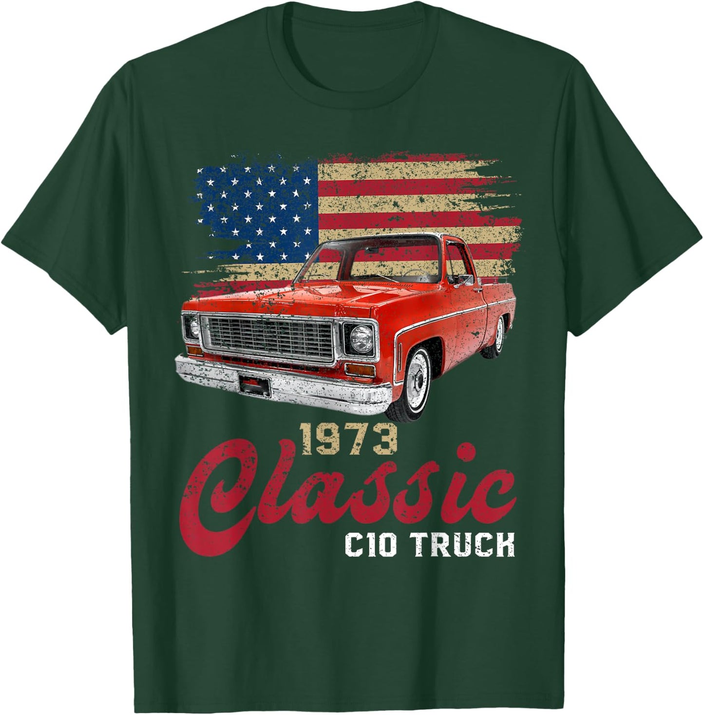 1973 73 c10 truck American Flag T-Shirt - T-Shirt | Forest