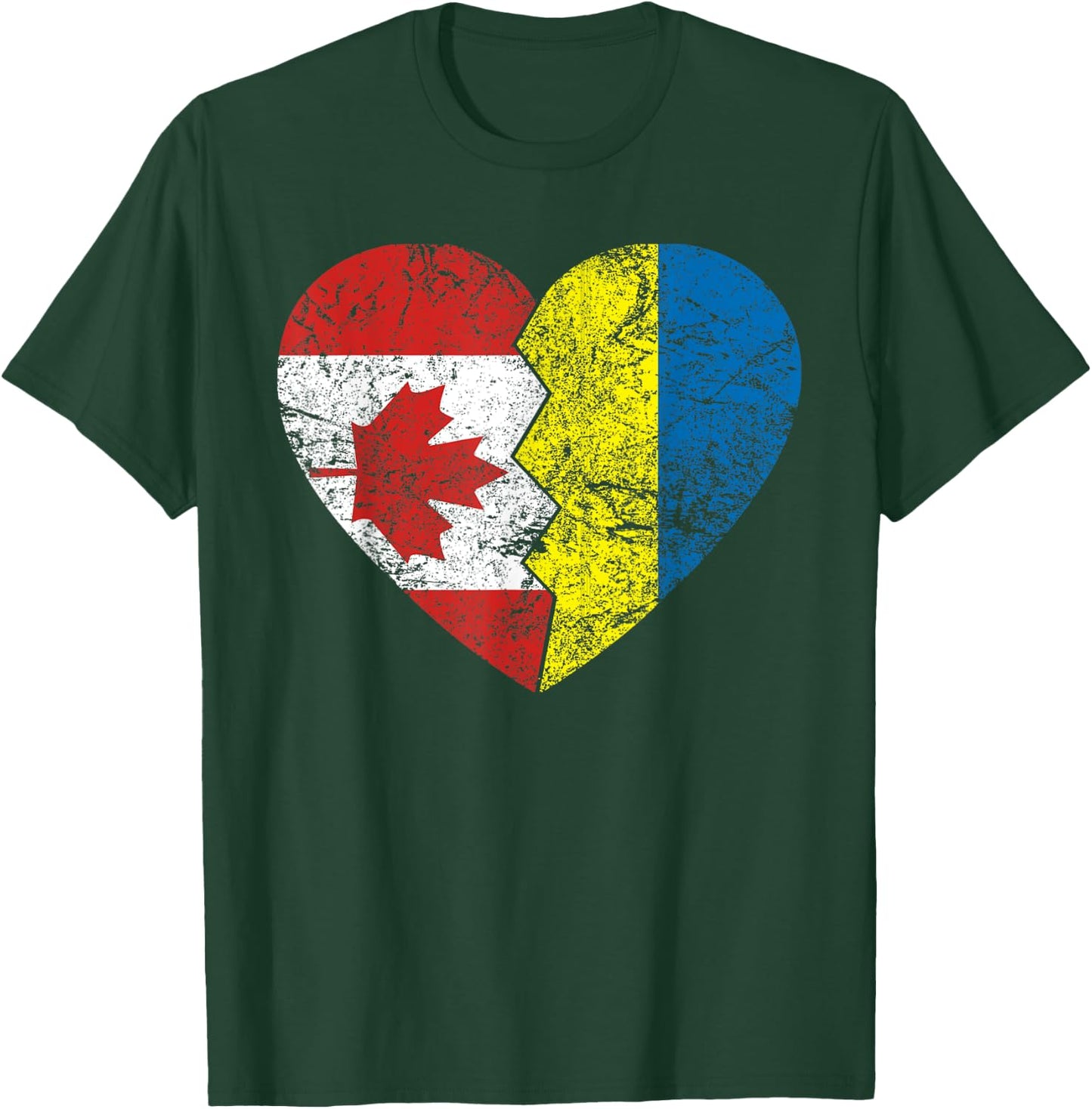 Ukrainian Canadian Flags Heart | Canada Ukraine Roots T-Shirt - T-Shirt | Forest