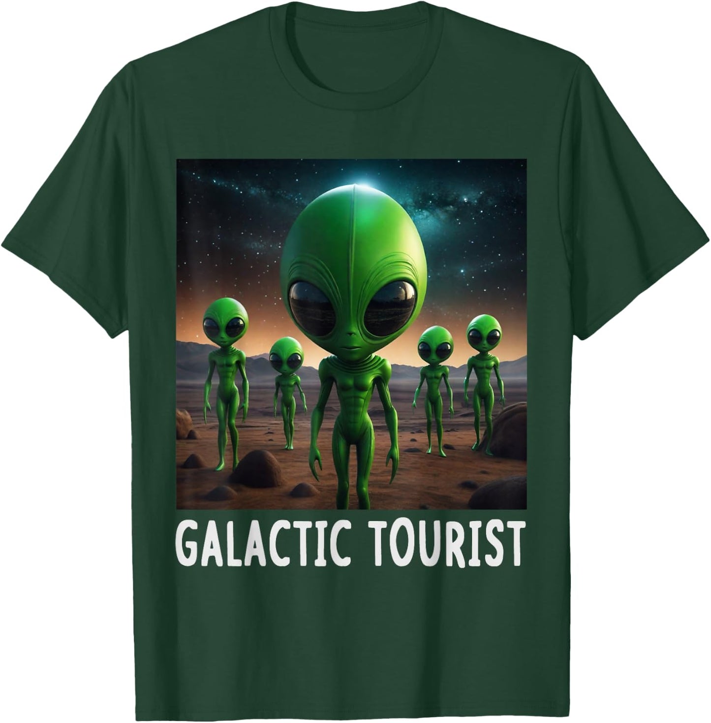 Funny Aliens Galactic Tourist Spaceship UFO Men Women Kids T-Shirt - T-Shirt | Forest
