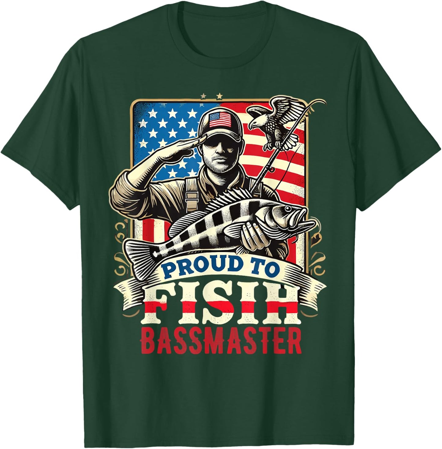 Proud to Fish Bassmaster Patriotic Design T-Shirt - T-Shirt | Forest