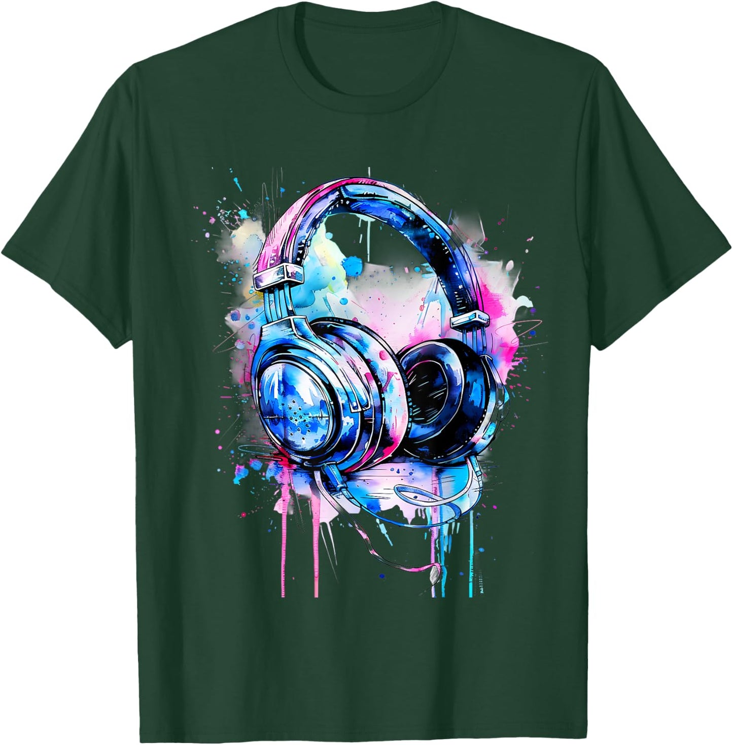 Headphones Music DJ Splash Music Headphones House Dance Club T-Shirt - T-Shirt | Forest