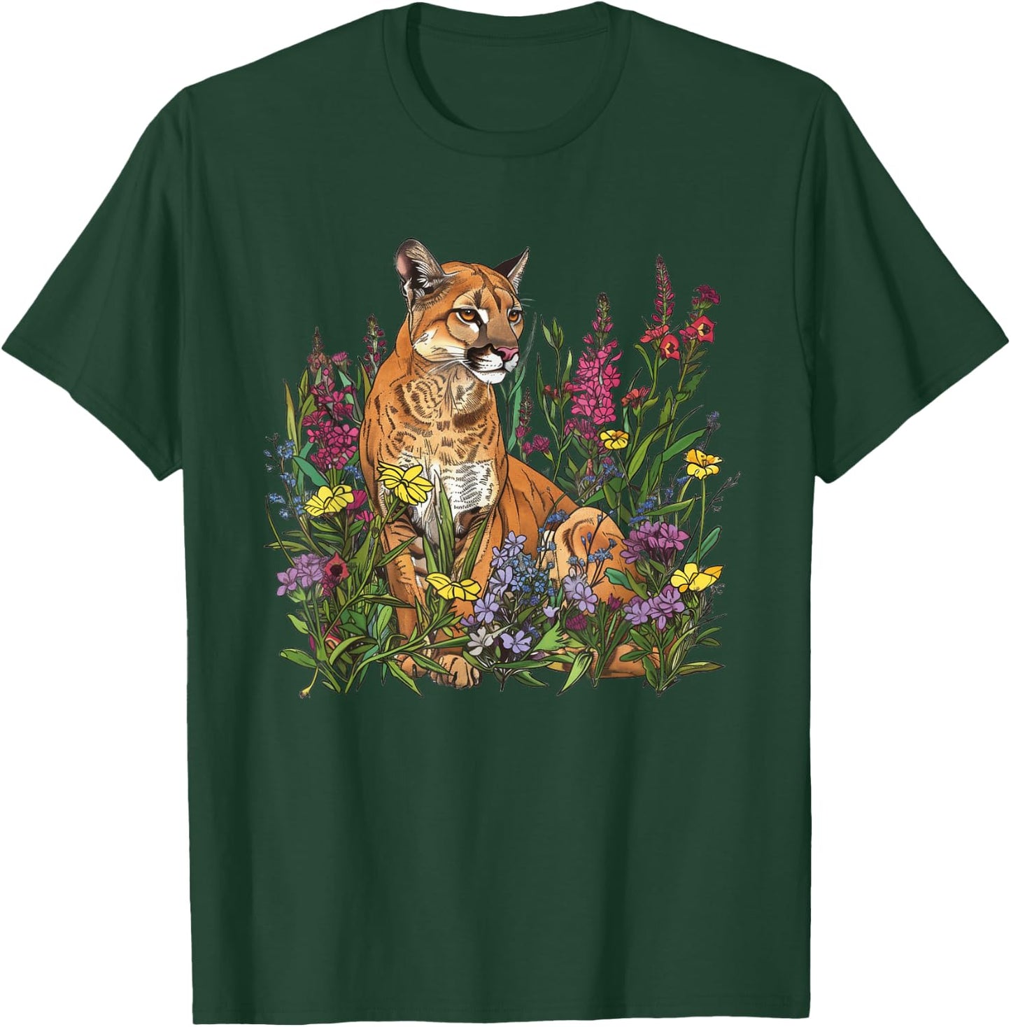 Mountain Lion Amidst Wildflowers T-Shirt - T-Shirt | Forest