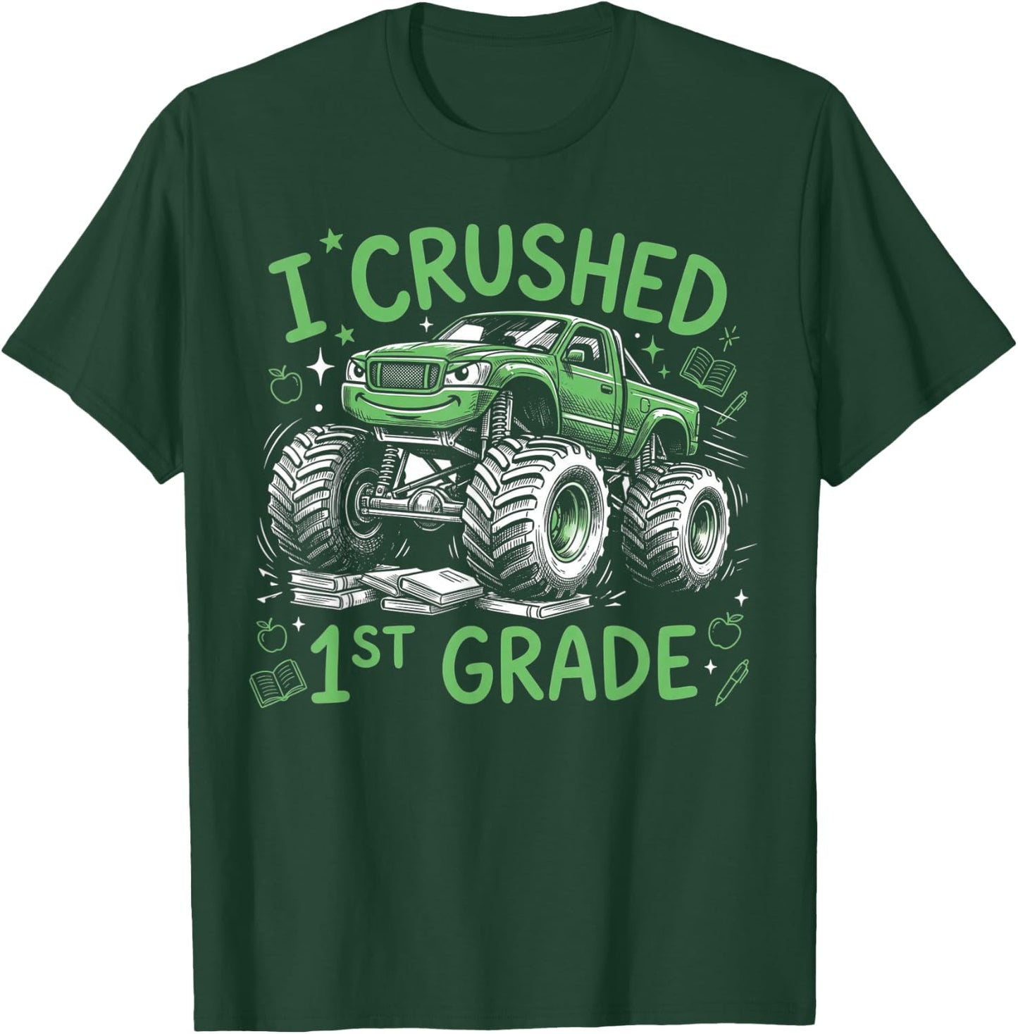 I Crushed 1st Grade Monster Truck Graduation Boys T-Shirt - T-Shirt | Forest