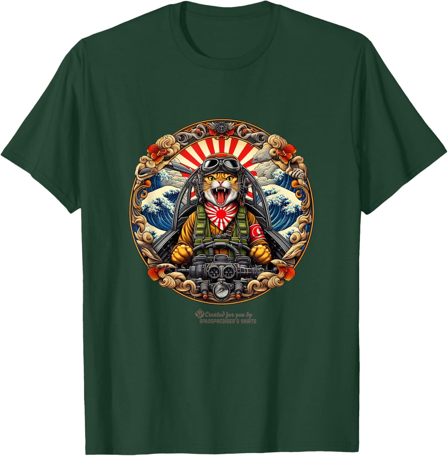 Japanese Kamikaze Pilot Fighting Cat T-Shirt - T-Shirt | Forest