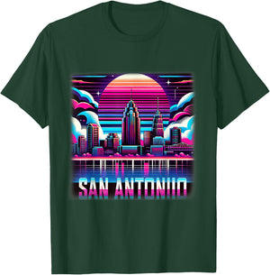 San Antonio Texas Shirt TX Trip 80s 90s Retro City Skyline T-Shirt - T-Shirt | Forest