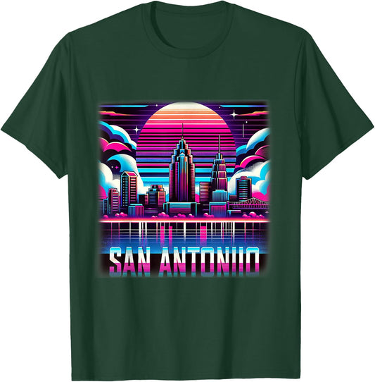 San Antonio Texas Shirt TX Trip 80s 90s Retro City Skyline T-Shirt - T-Shirt | Forest