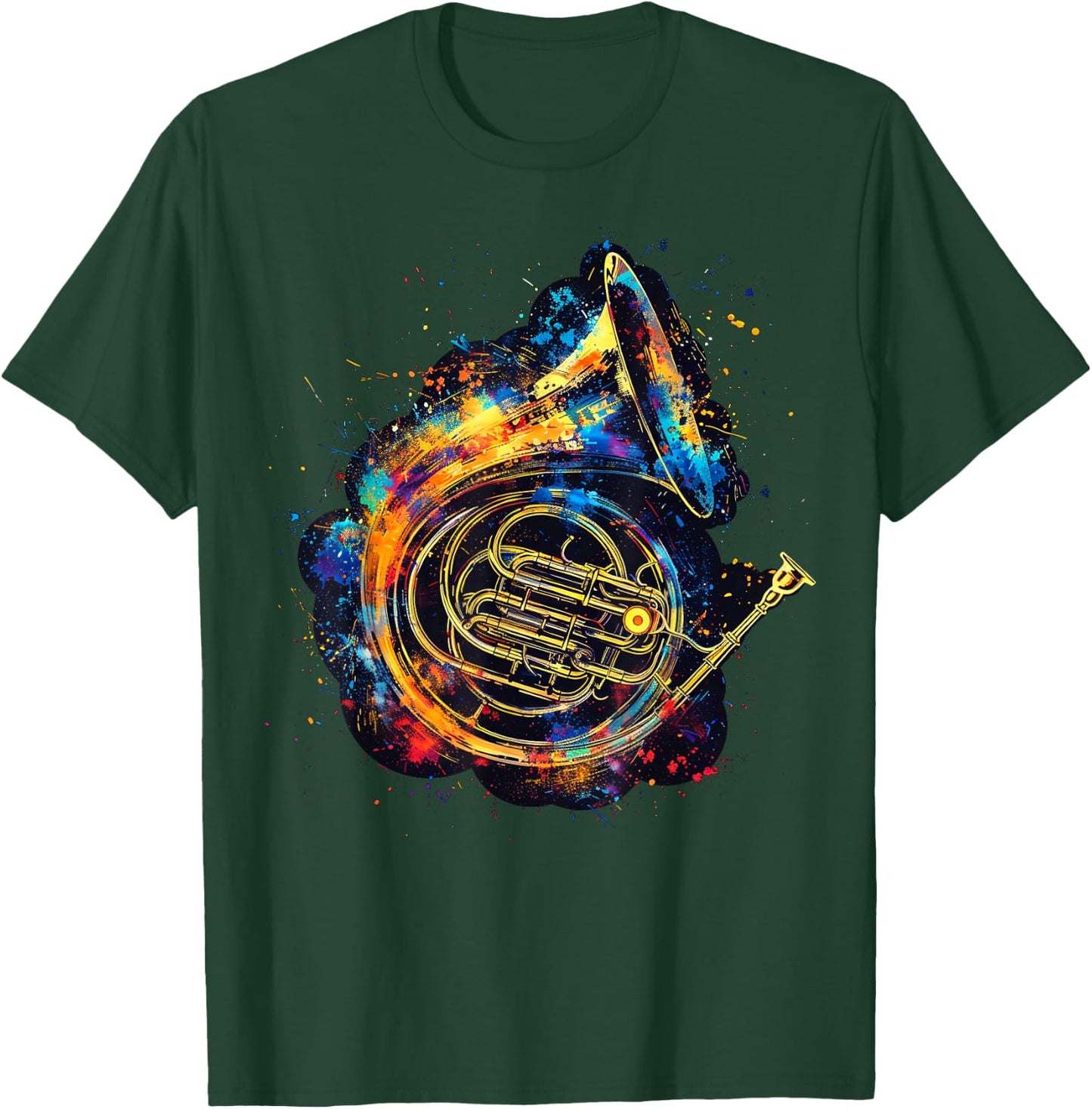 French Horn Instrument on Colorful Painted French Horn T-Shirt - T-Shirt | Forest
