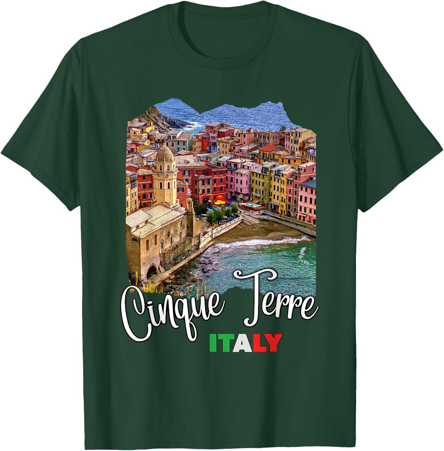 Cinque Terre Italy Souvenirs Cinque Terre Aerial View , -Adults, Black, Small, Short Sleeve T-Shirt - T-Shirt | Forest