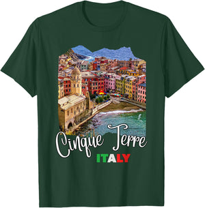 Cinque Terre Italy Souvenirs Cinque Terre Aerial View , -Adults, Black, Small, Short Sleeve T-Shirt - T-Shirt | Forest