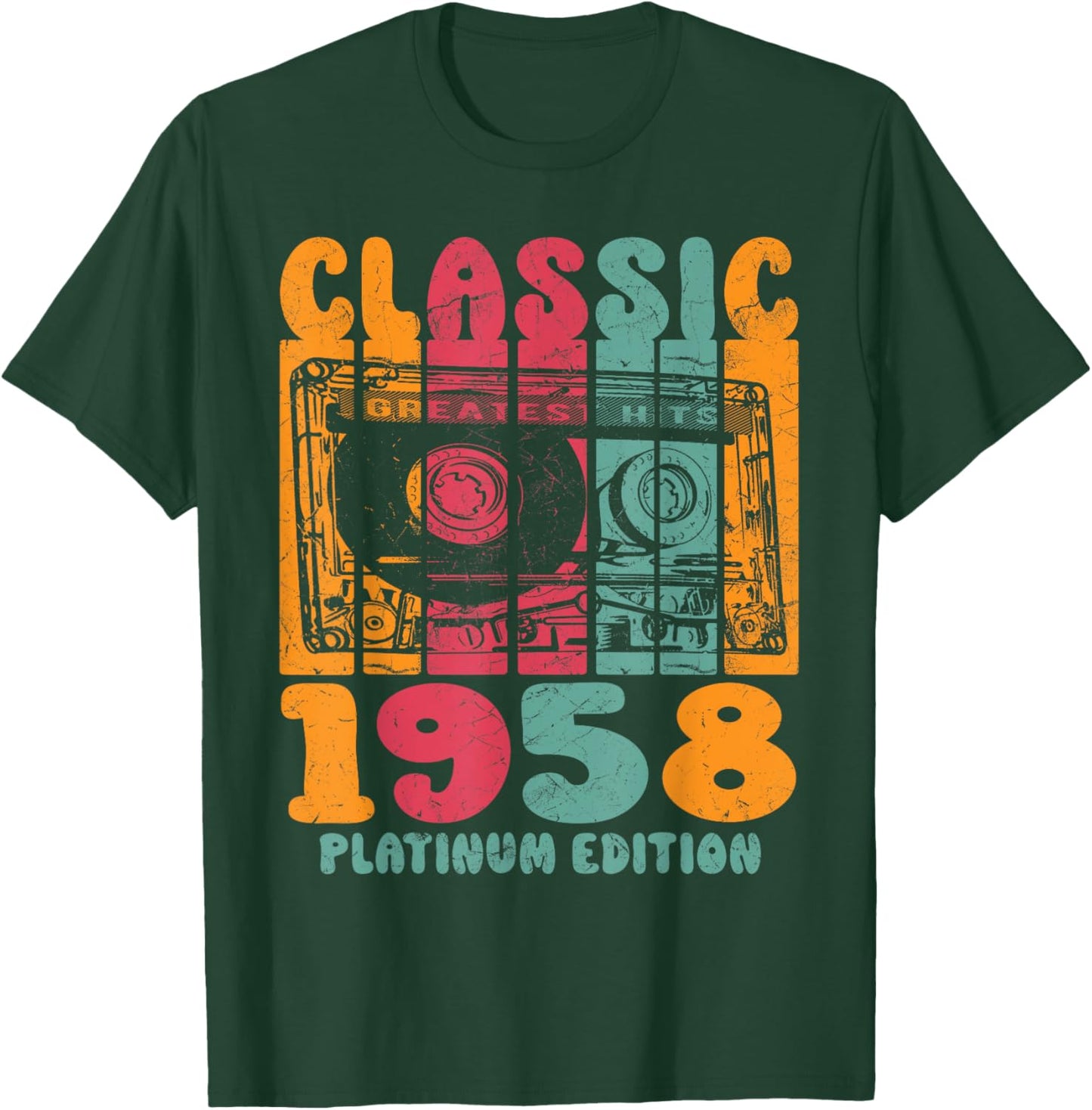 Born In 1958, Retro Mix Tape Platinum Edition 1958 Birthday T-Shirt - T-Shirt | Forest