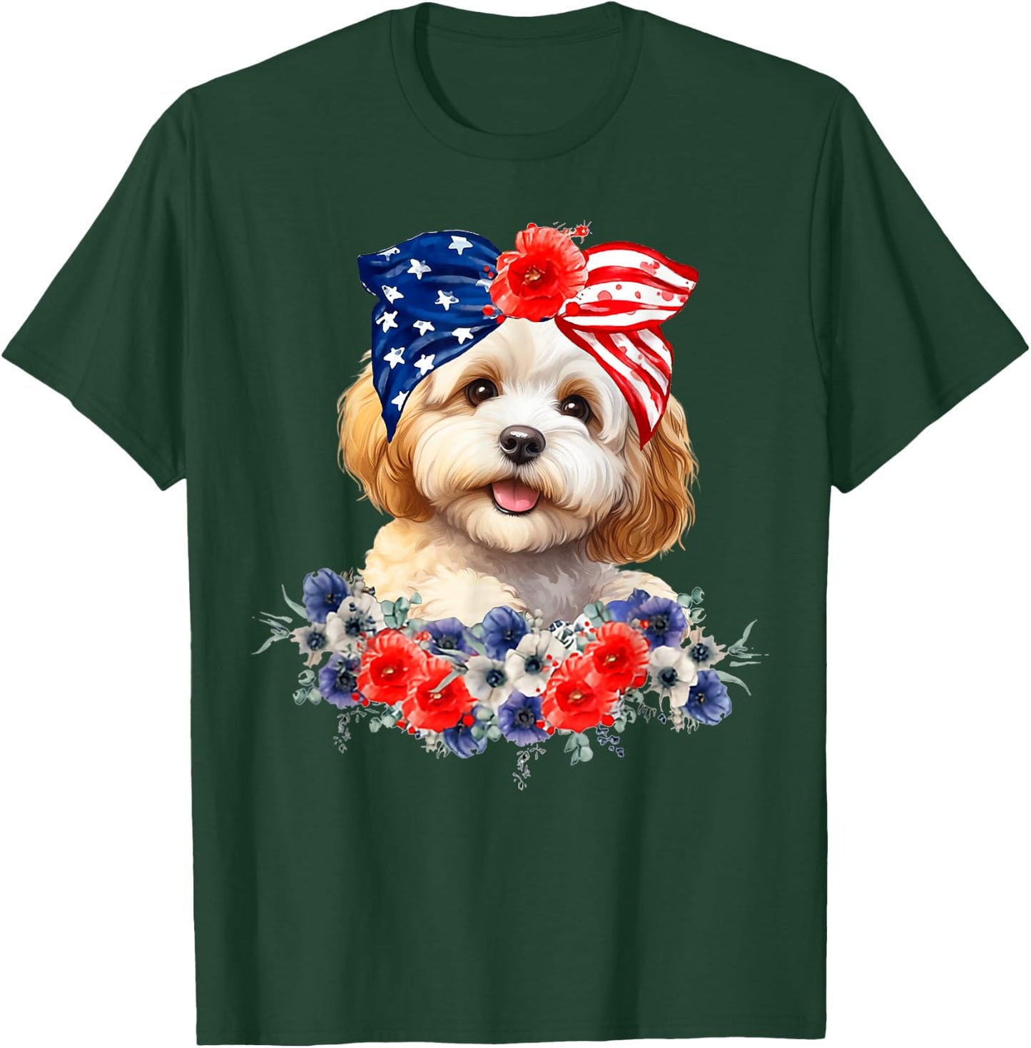 Cavapoo Dog Bandana American Flag 4th Of July T-Shirt - T-Shirt | Forest