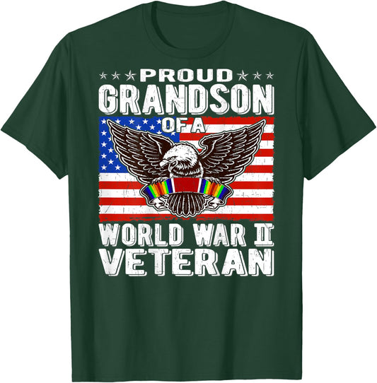 Proud Grandson Of A World War 2 Veteran - Patriotic WW2 Gift T-Shirt - T-Shirt | Forest