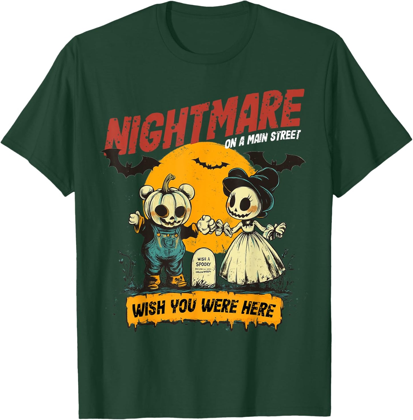 Vintage Mainstreet Halloween Pumpkin On Head Nightmare T-Shirt - T-Shirt | Forest