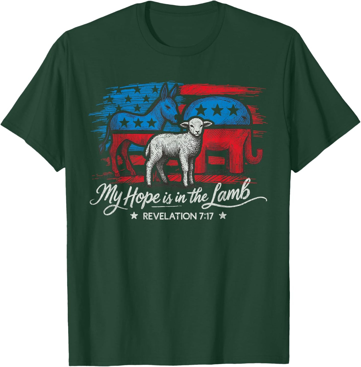 My Hope is in the Lamb Elephant Donkey USA Funny Scripture T-Shirt - T-Shirt | Forest