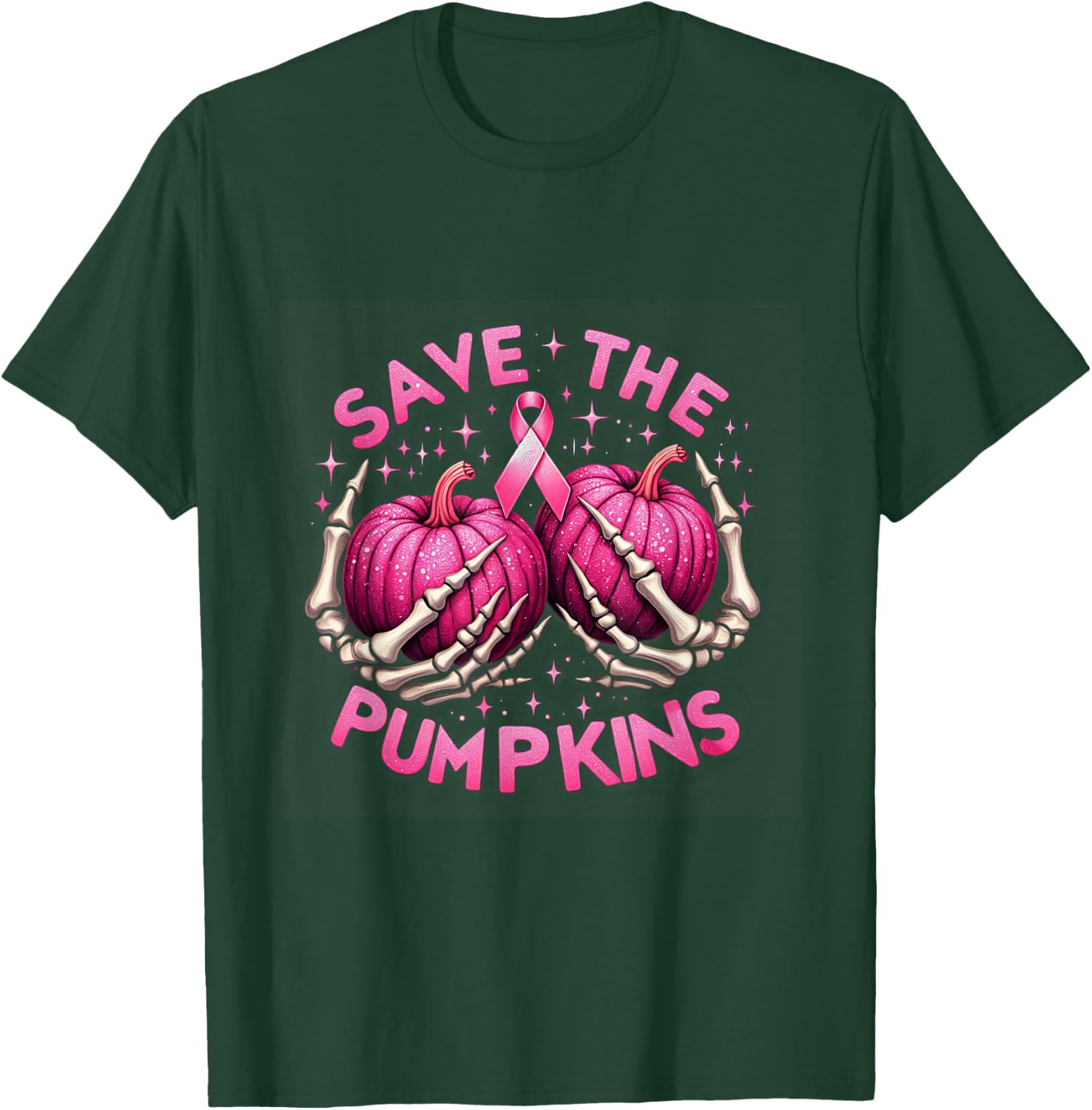 Skeleton Halloween Save The Pumpkins Breast Cancer Awareness T-Shirt - T-Shirt | Forest