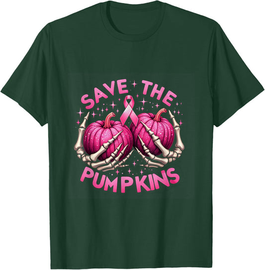 Skeleton Halloween Save The Pumpkins Breast Cancer Awareness T-Shirt - T-Shirt | Forest