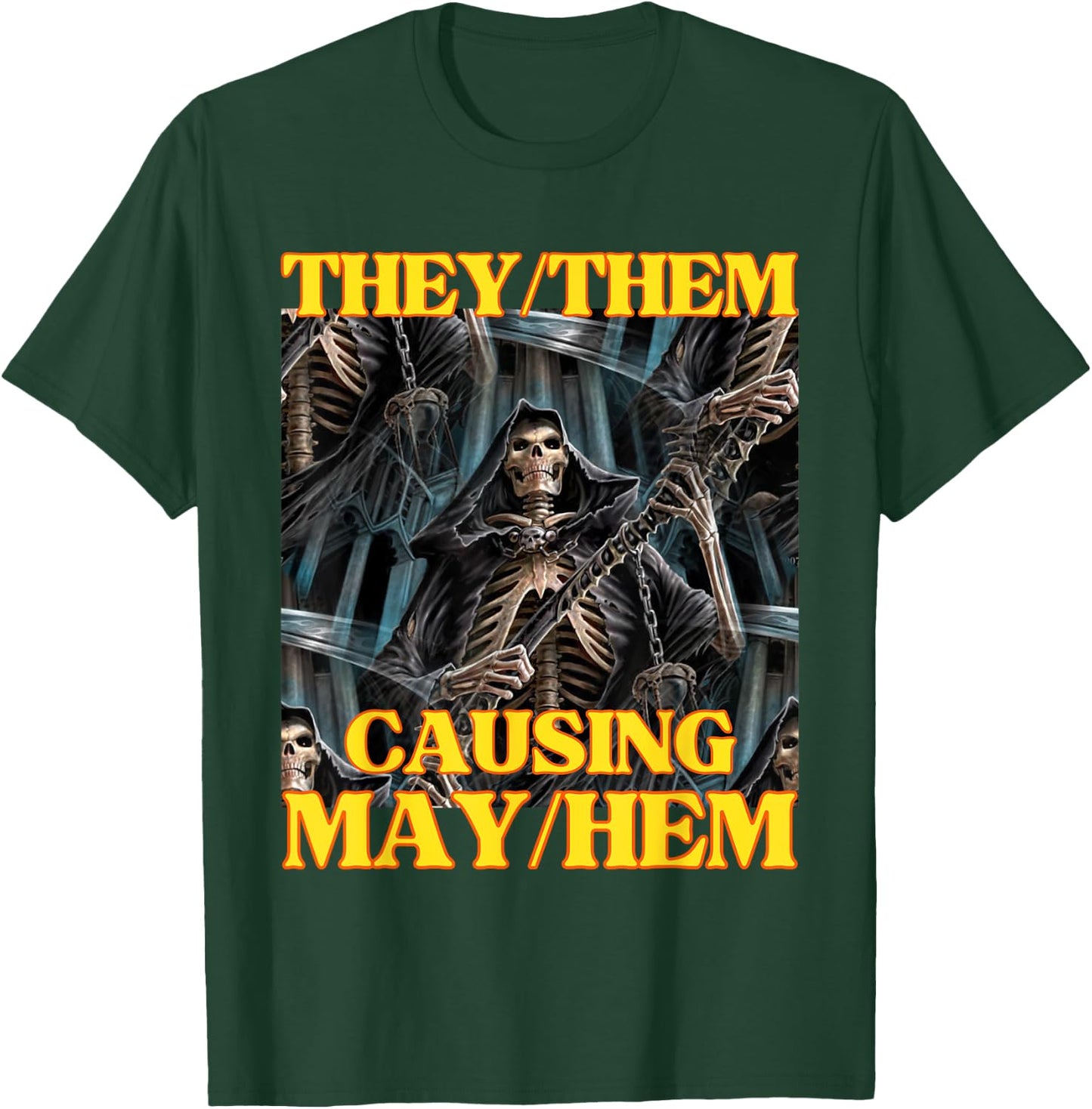 They Them Mayhem Funny Cringe Hard Skeleton Meme T-Shirt - T-Shirt | Forest
