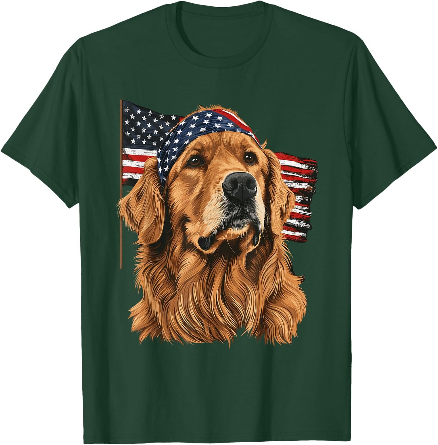 Golden Retriever Patriotic 4th Of July USA American Flag T-Shirt - T-Shirt | Forest
