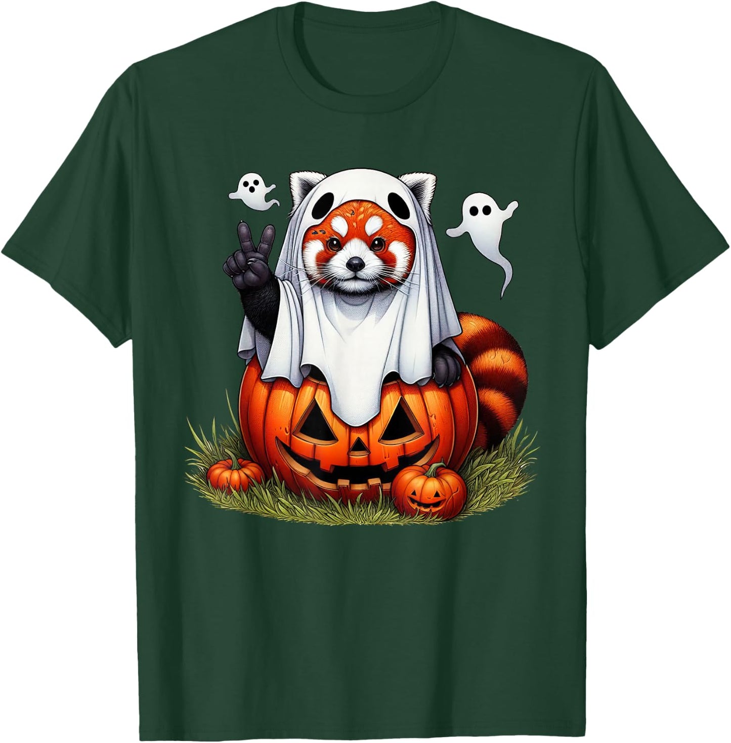 Funny Red Panda Ghost Boo Halloween Kids T-Shirt - T-Shirt | Forest