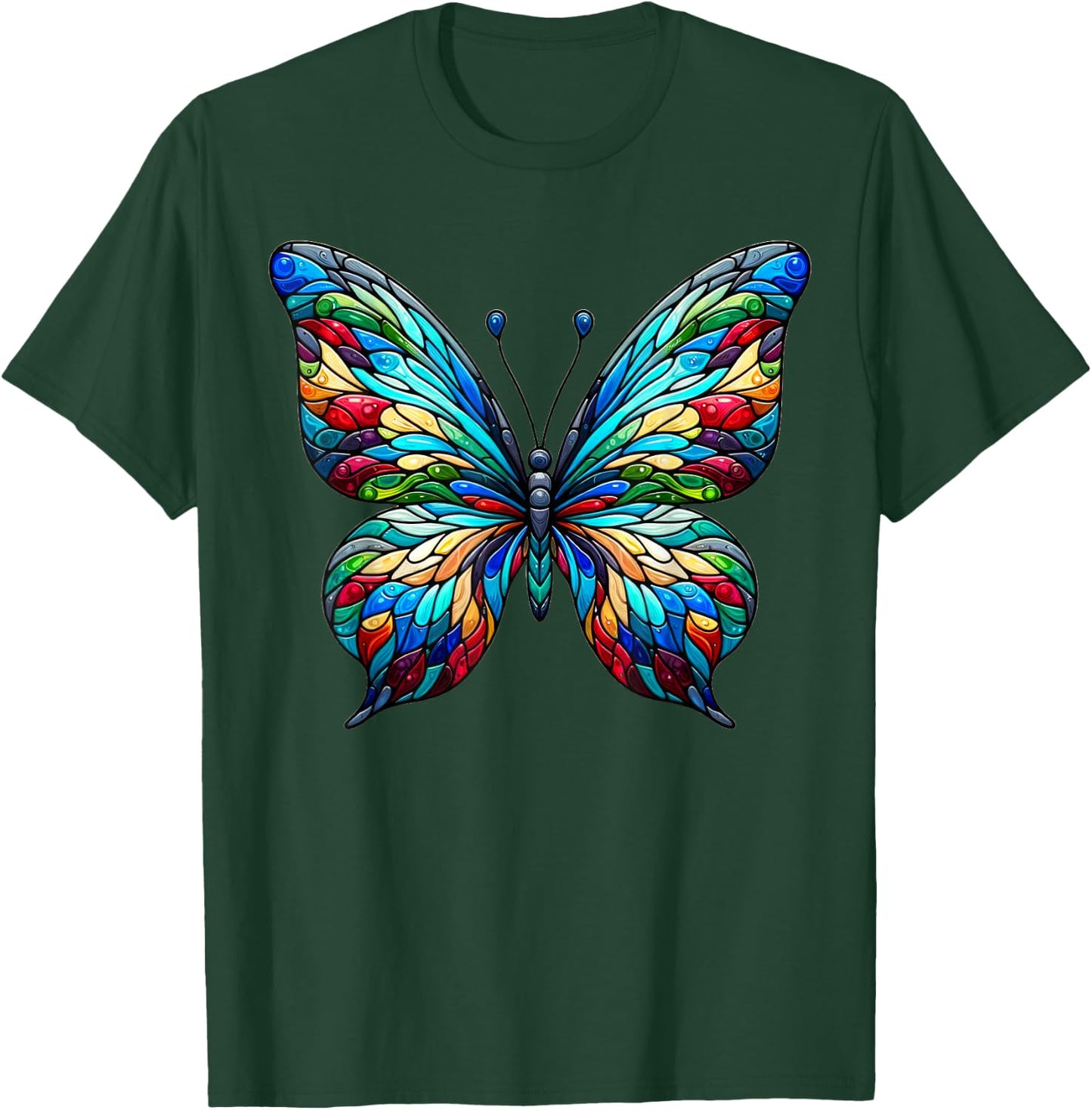 Stained Glass Window Butterfly Art T-Shirt - T-Shirt | Forest