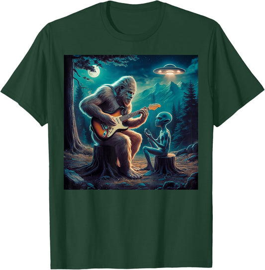 Alien Bigfoot Guitar Sasquatch UFO Gifts , Women, Kid T-Shirt - T-Shirt | Forest