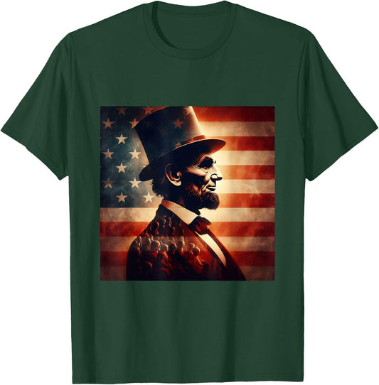 Abraham Lincoln 4th of July Independence Day American Flag T-Shirt - T-Shirt | Forest