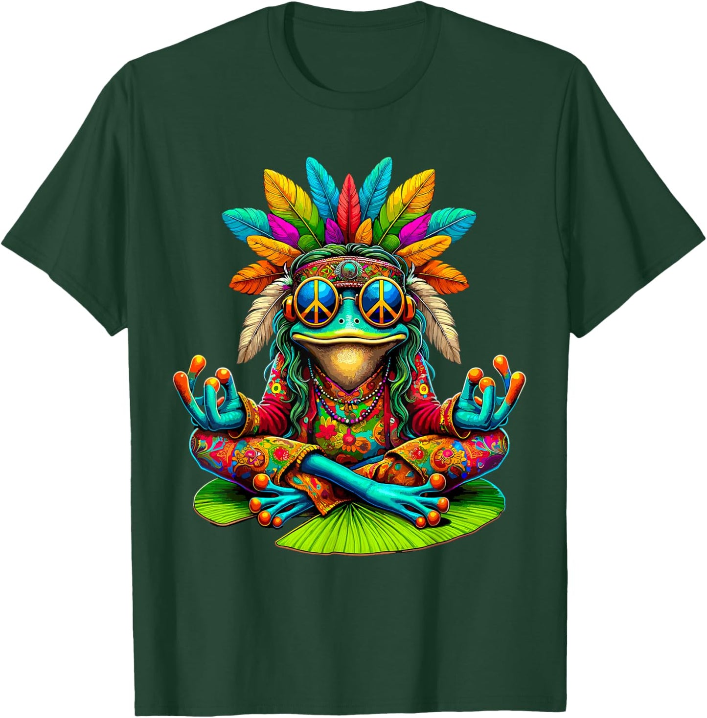 Frog Peace Sign Sunglasses Hippie T-Shirt - T-Shirt | Forest