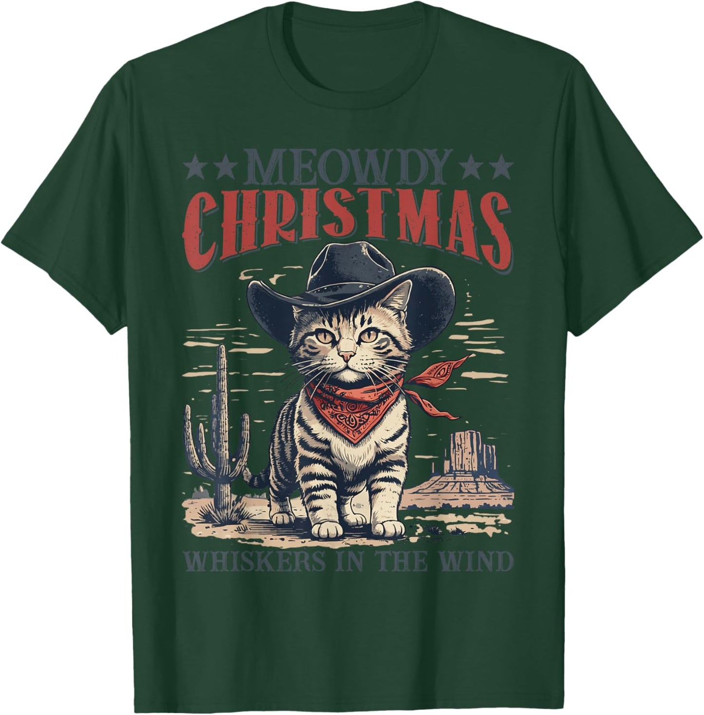 Meowdy Partner Cowboy Cat Christmas Vintage Cowboy Cat Santa T-Shirt - T-Shirt | Forest