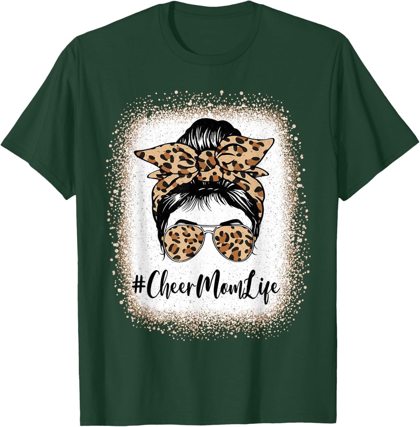 Cheer Mom Life Bleached Leopard Messy Bun Mothers day T-Shirt - T-Shirt | Forest