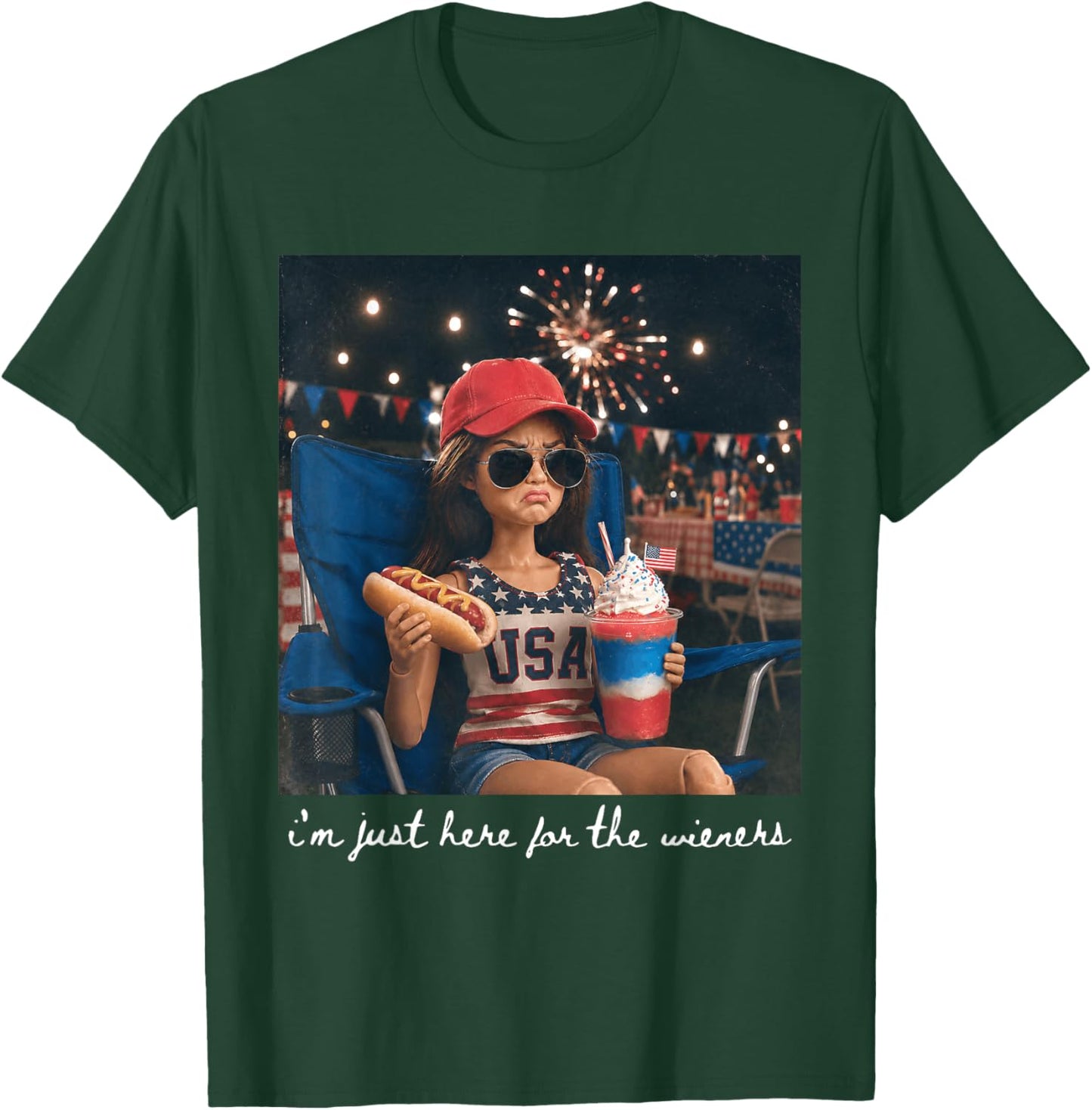 I'm Just Here for The Wieners American Fireworks 4th of July T-Shirt - T-Shirt | Forest