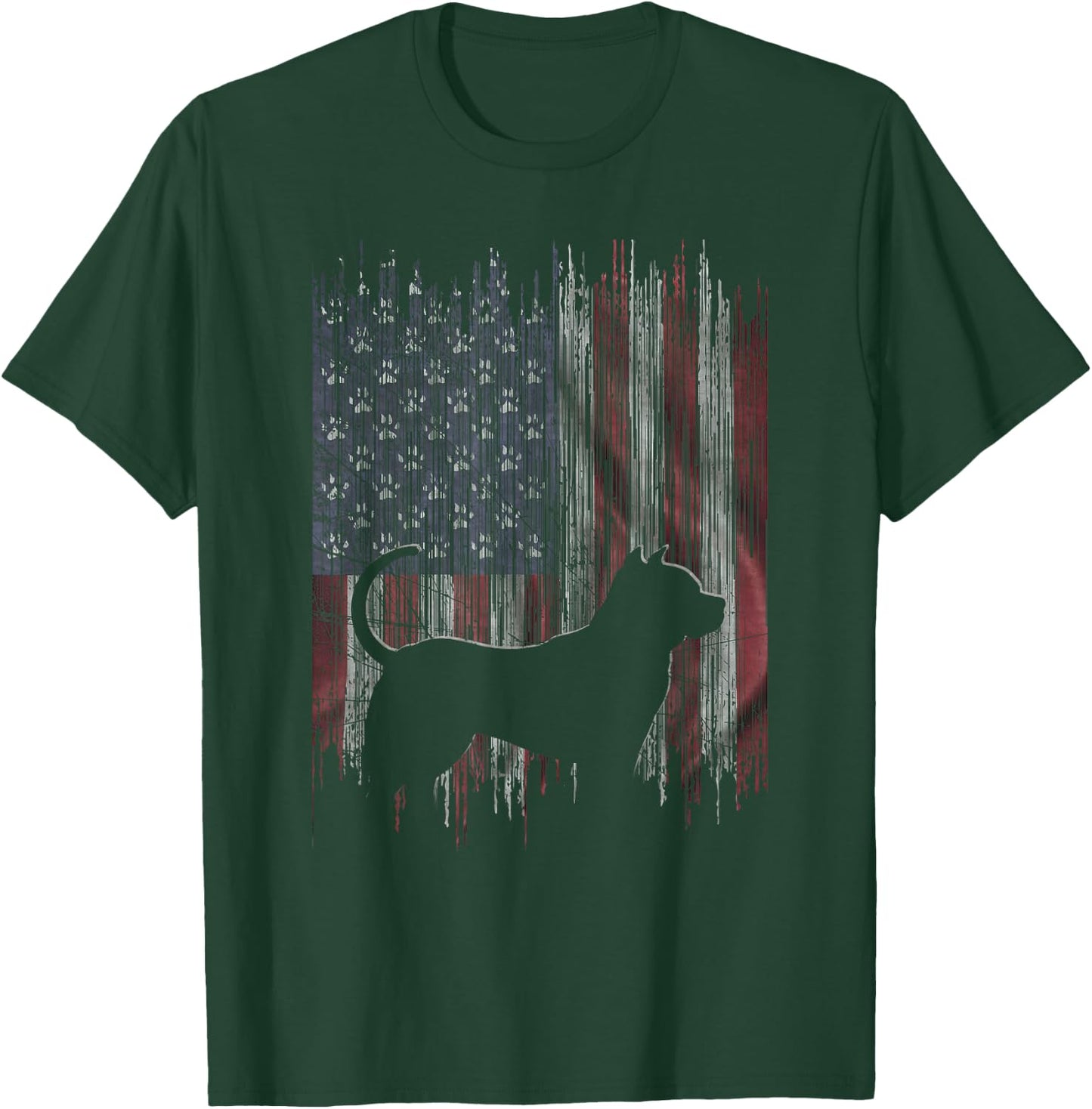 Vintage USA American Flag Love Pitbull Dog Silhouette T-Shirt - T-Shirt | Forest