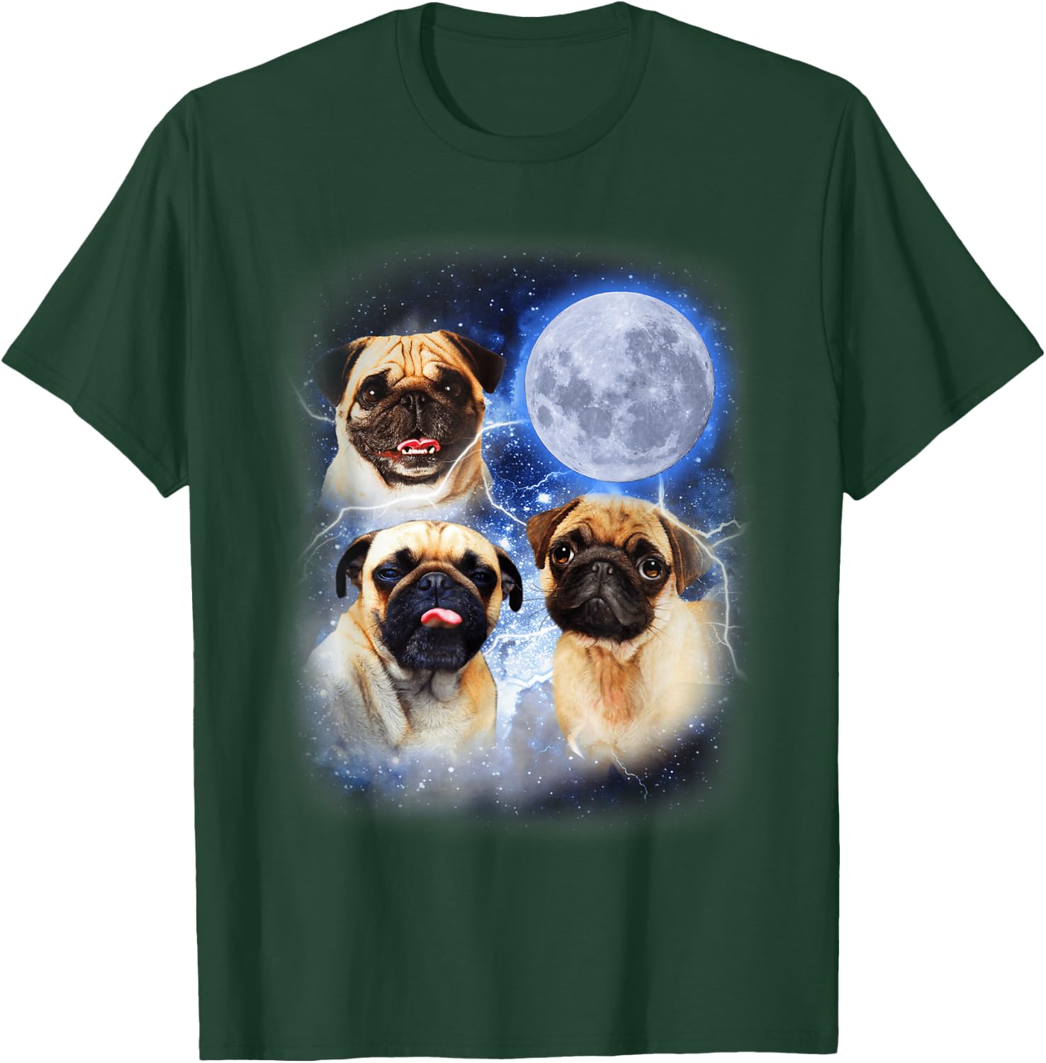 Pug Moon Dog Lovers Three Space Canines Funny Pug T-Shirt - T-Shirt | Forest