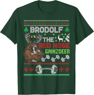 Brodolf The Red Nose Gainzdeer Ugly Christmas T-Shirt - T-Shirt | Forest