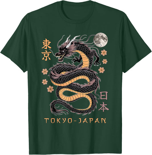 Japanese Dragon Tokyo Japan 80's Asian Mythical Anime Tattoo T-Shirt - T-Shirt | Forest