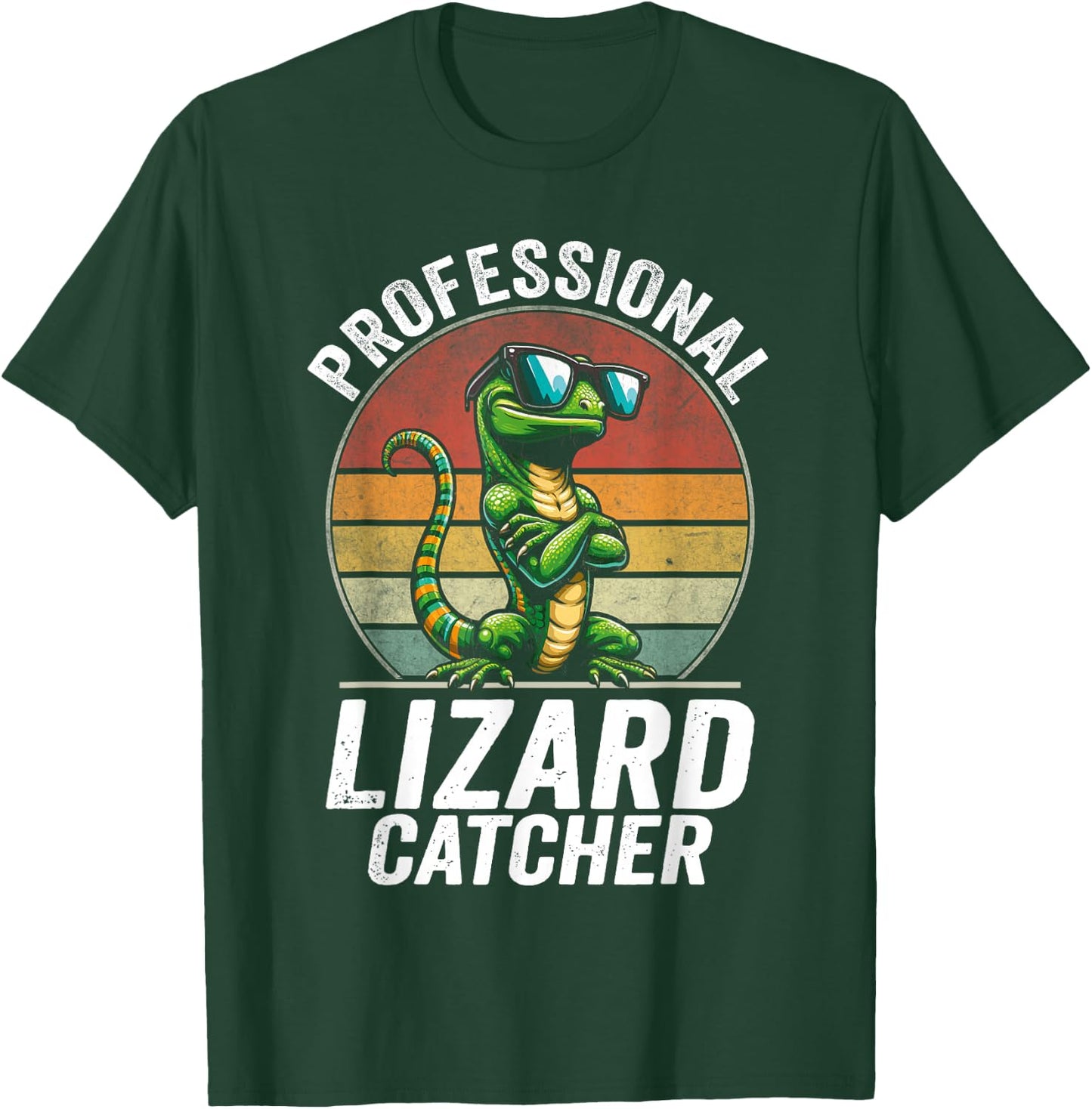 Professional Lizard Catcher Funny Retro Gecko Lizard Hunter T-Shirt - T-Shirt | Forest