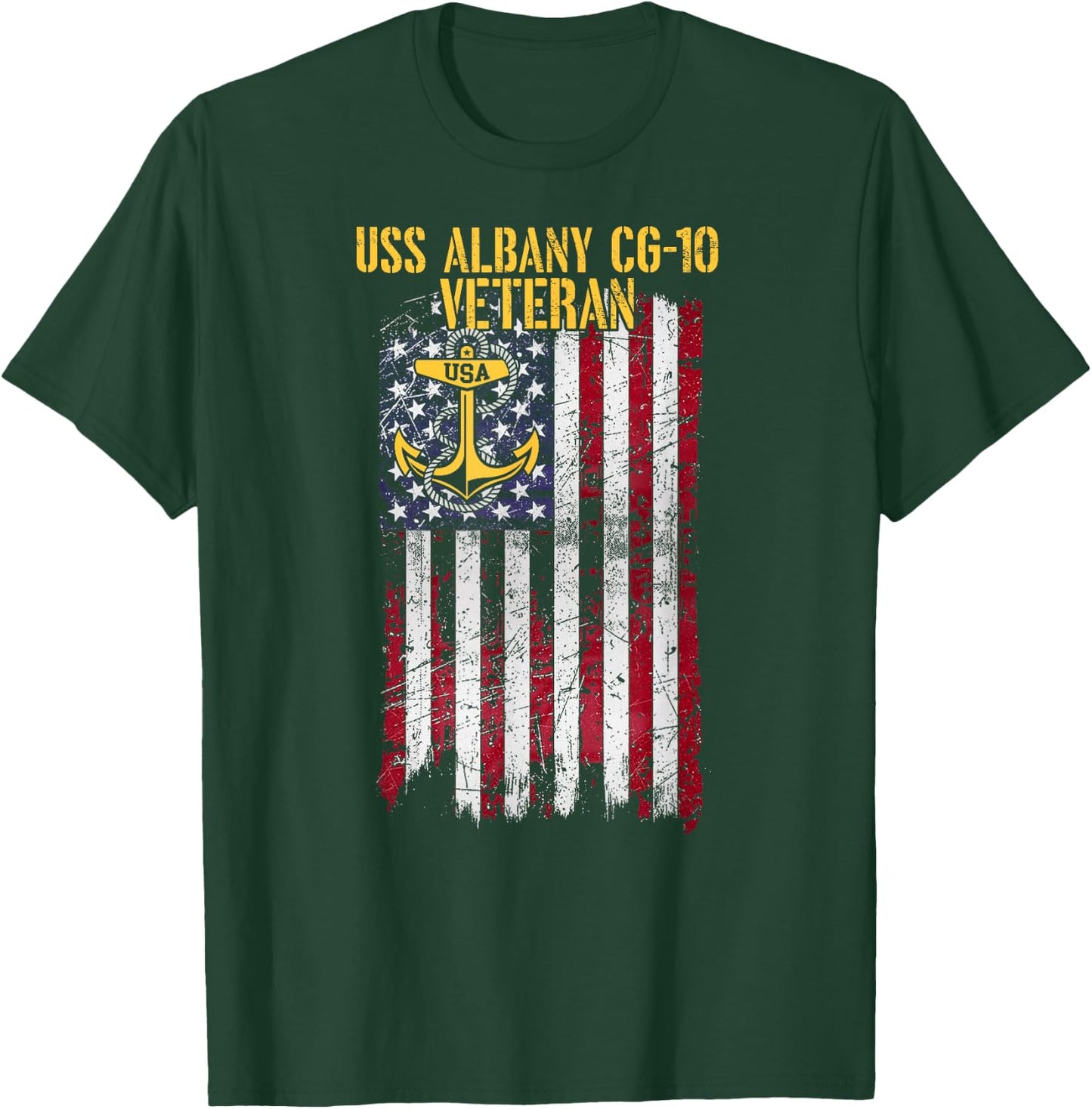USS Albany CG-10 Cruiser Veteran USA Flag Official T-Shirt - T-Shirt | Forest