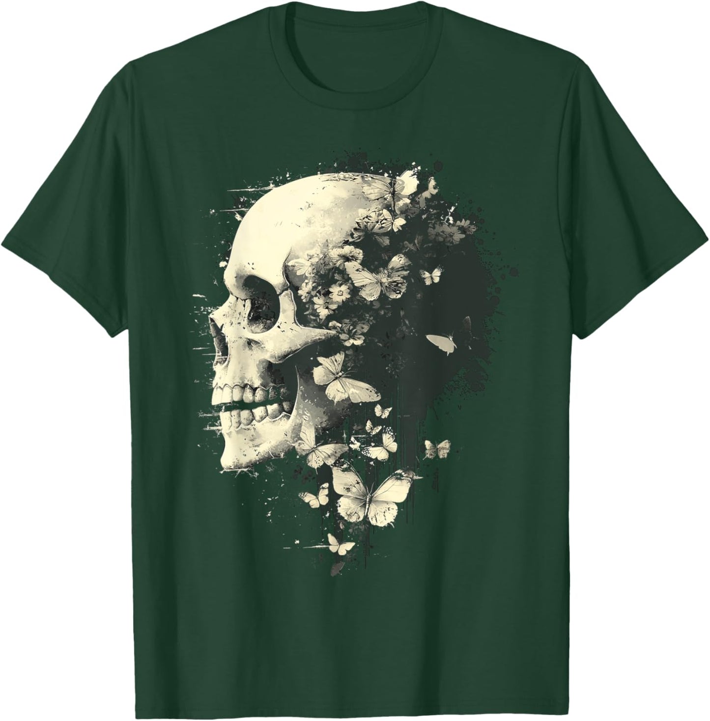 Trendy Grungecore Skull Fairy Flowers Gothic Emo Y2K 2000s T-Shirt - T-Shirt | Forest