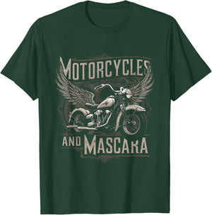 Vintage Motorcycles And Mascara Cute Motor Lover T-Shirt - T-Shirt | Forest