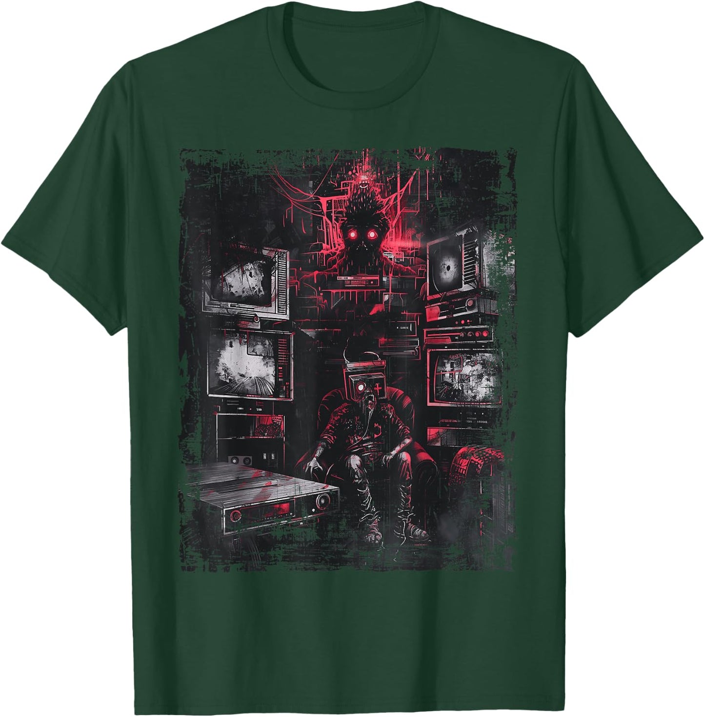 Television Weirdcore Glitchcore Mask Digital Horror Grunge T-Shirt - T-Shirt | Forest