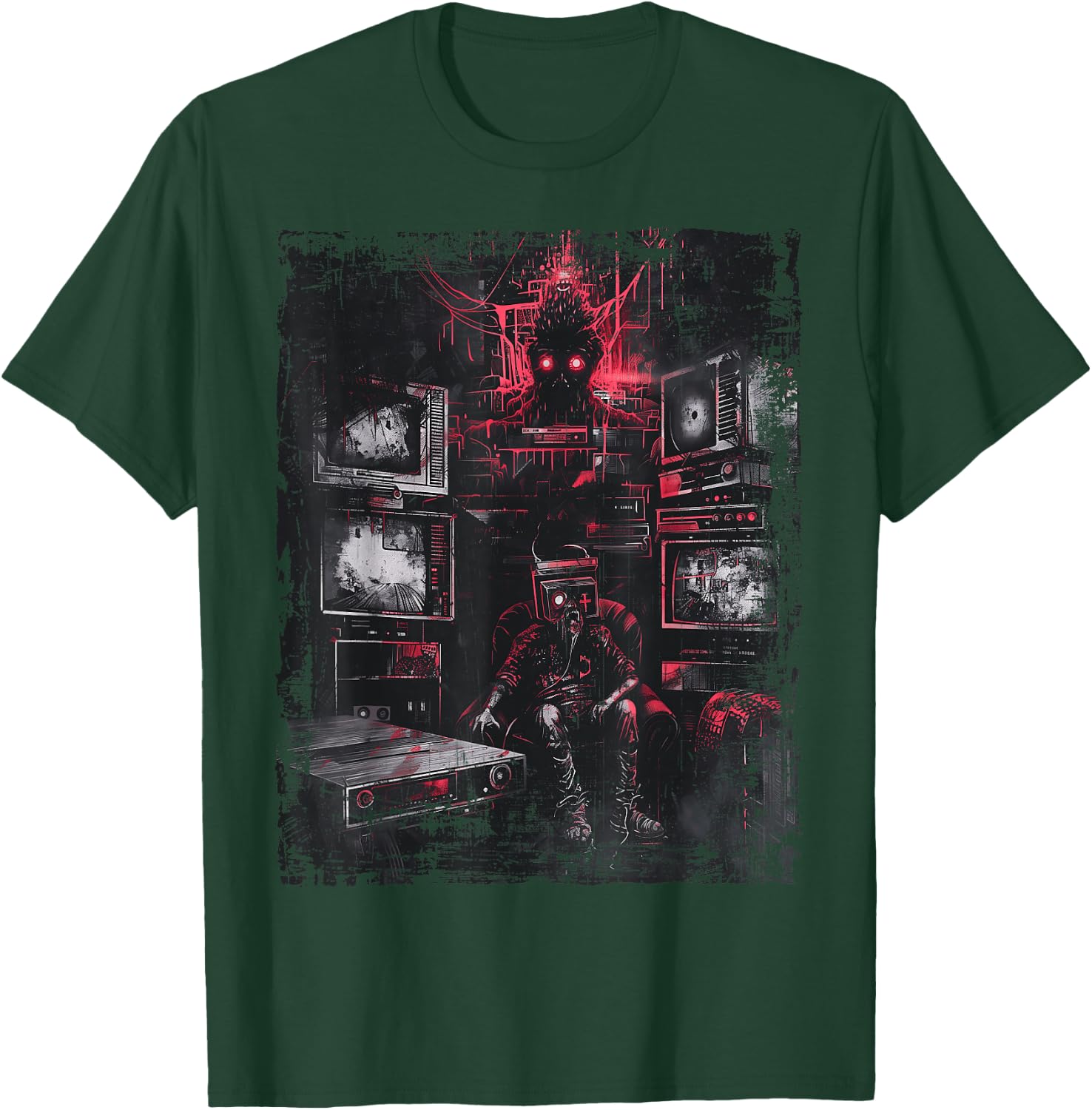 Television Weirdcore Glitchcore Mask Digital Horror Grunge T-Shirt - T-Shirt | Forest