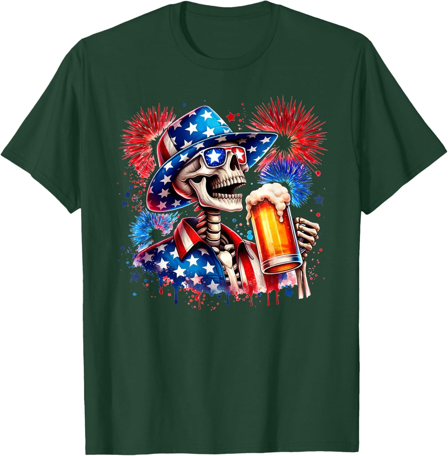 Beer American Flag 4th of July Merica Drinking USA Men Women T-Shirt - T-Shirt | Forest