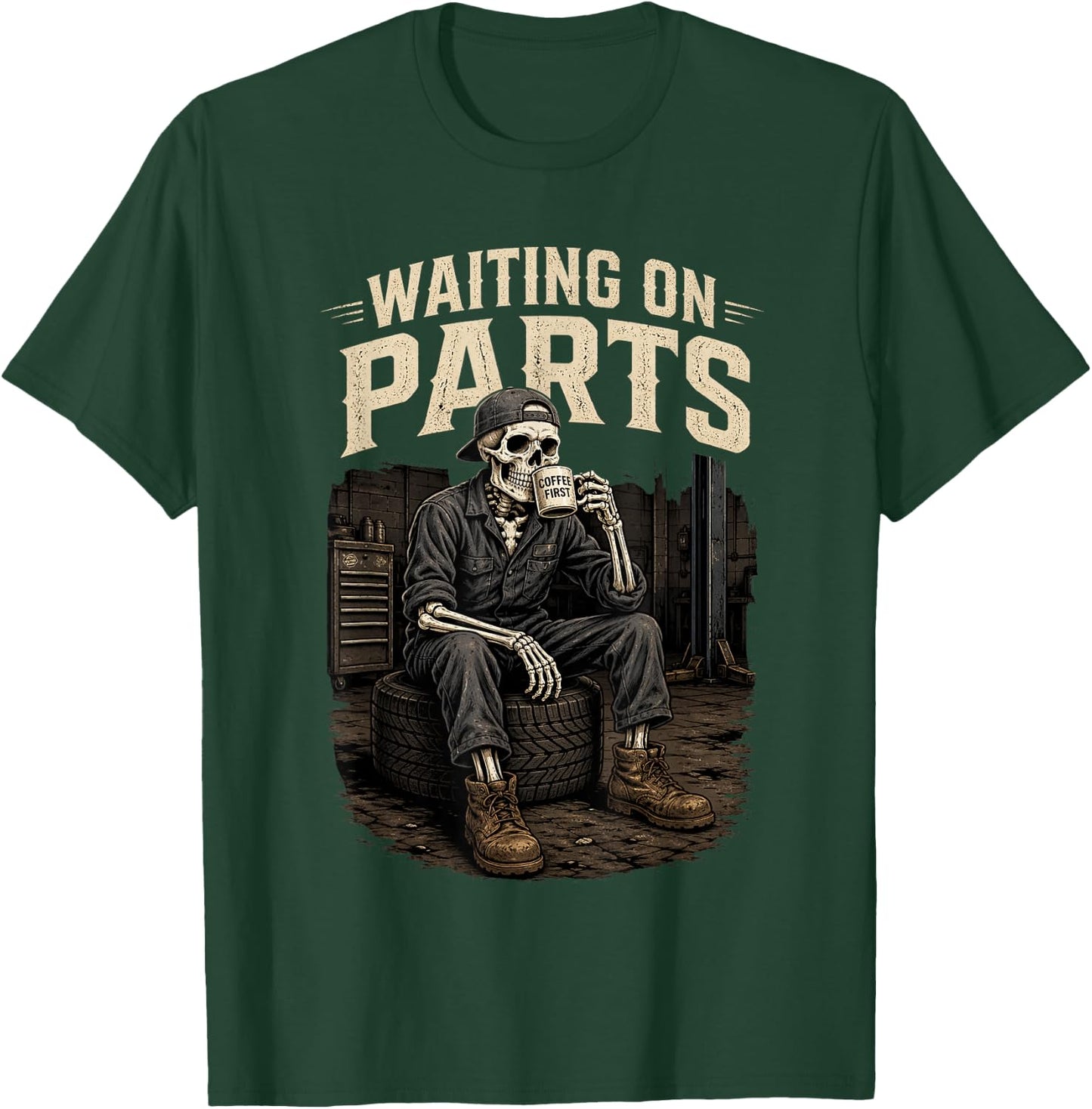 Mechanic Shirt Auto Repair Waiting on Parts Distressed T-Shirt - T-Shirt | Forest