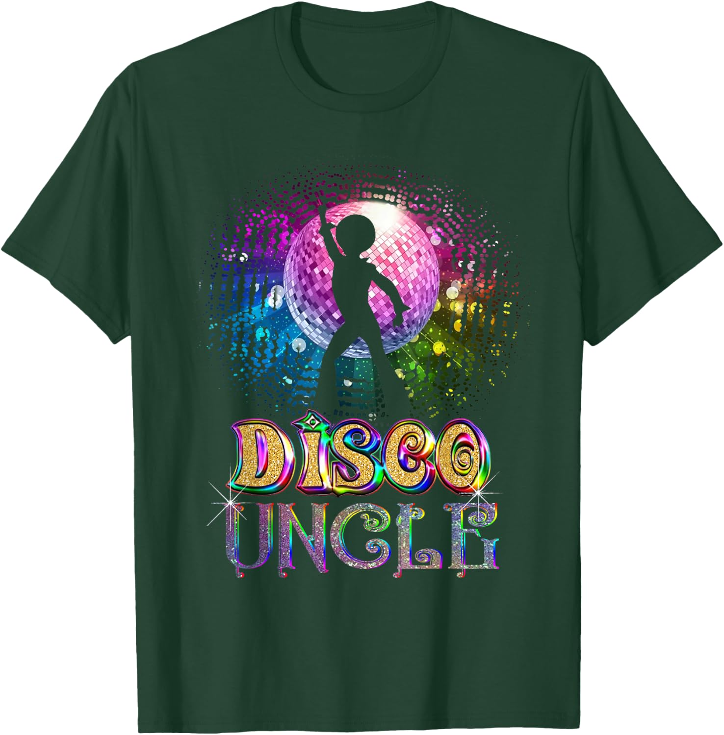 Funny Disco Uncle - Retro 70's Seventies Themed Disco Ball T-Shirt - T-Shirt | Forest