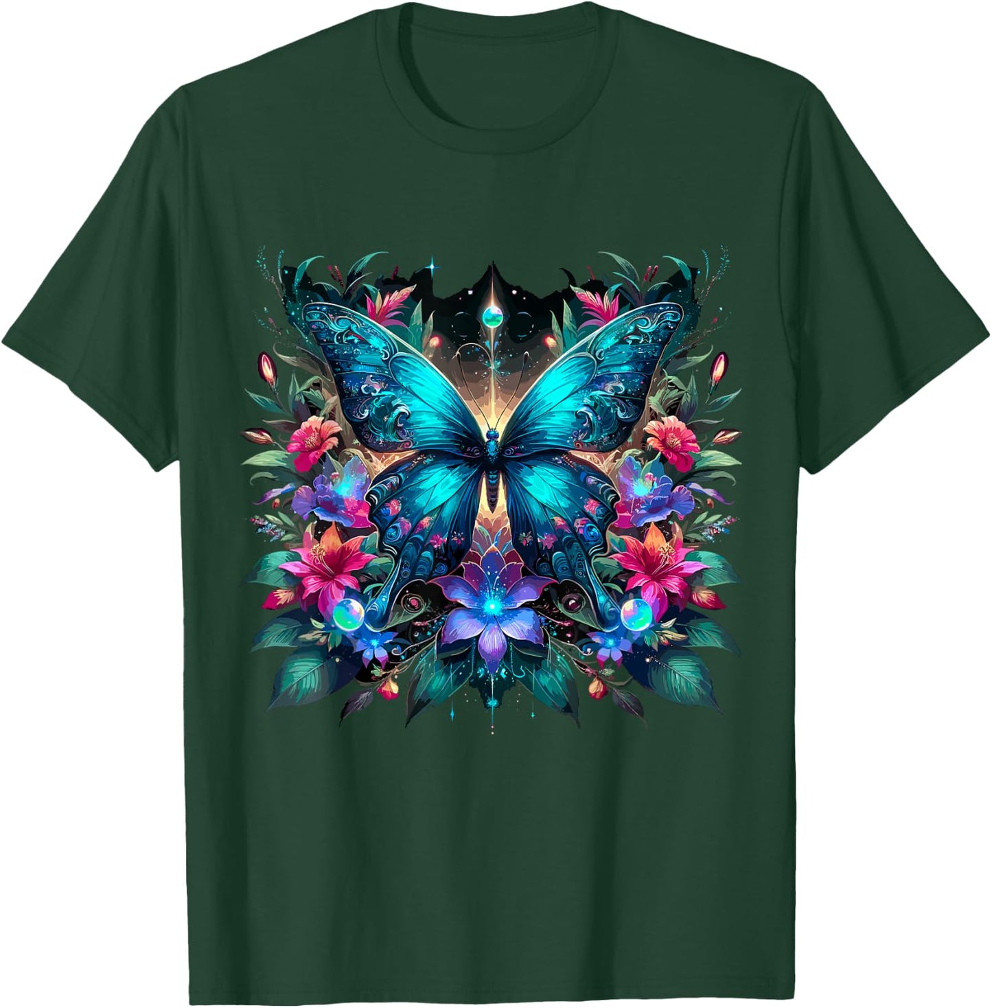 Magical Butterfly and Flowers T-Shirt - T-Shirt | Forest