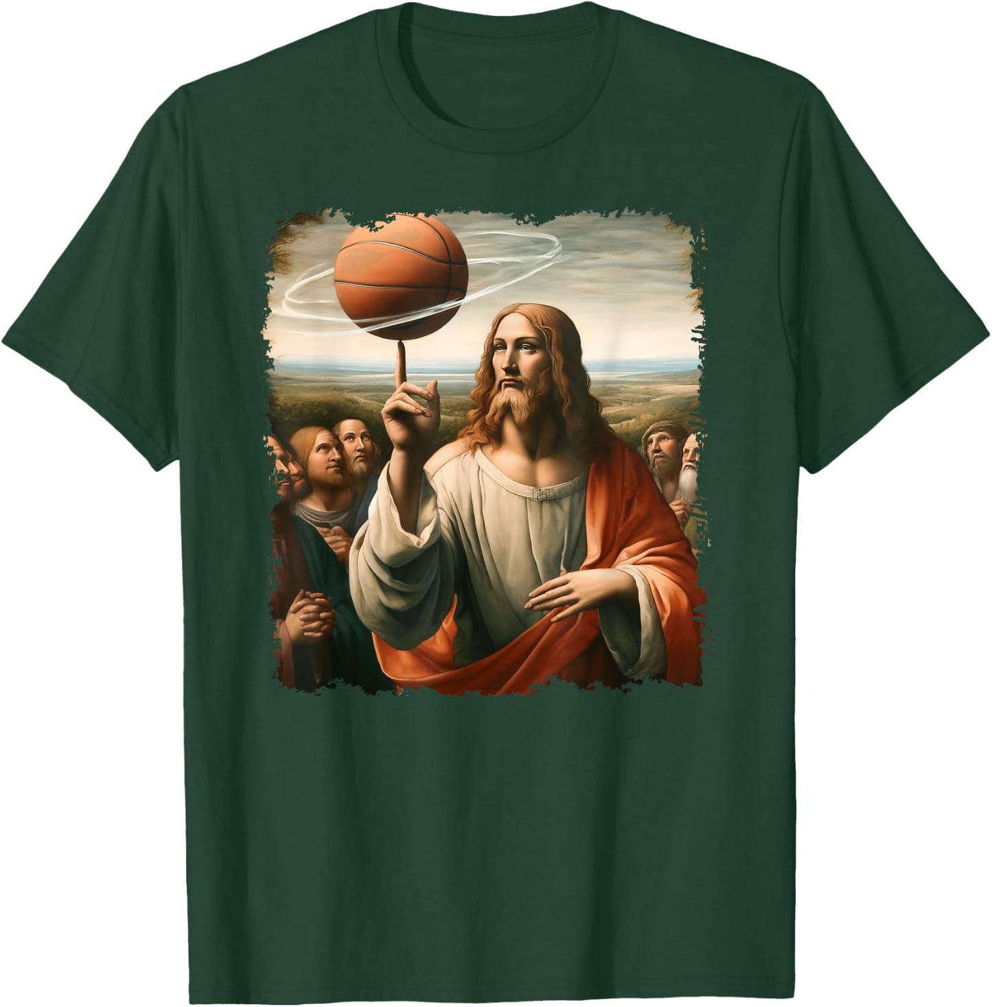 Jesus Spin A Basketball Painting, Christian Basketball T-Shirt - T-Shirt | Forest